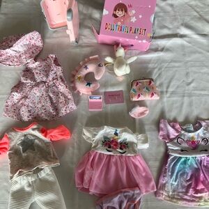 American Girl style: Doll Travel Set with Pink and White Outfits